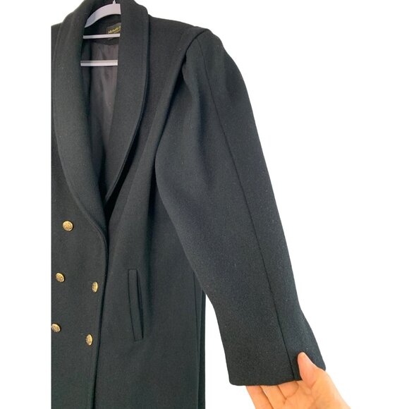 Michelle Francois Black Wool Long Trench Coat Size Large - Picture 4 of 15